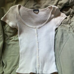 Brandy Melville White Ribbed Button-Down Top